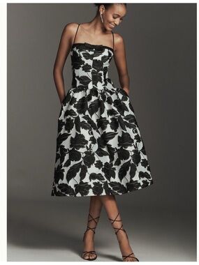 NWT Anthropologie Maeve Sleeveless Jacquard Drop-Waist Wedding Prim Midi Dress L